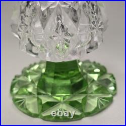 Antique 1920s 30s Czech Perfume Bottle Green Cut Glass Stopper Roses GLOWS