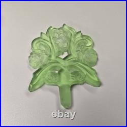 Antique 1920s 30s Czech Perfume Bottle Green Cut Glass Stopper Roses GLOWS