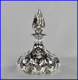 Antique Alvin Glass Perfume Bottle with Silver Overlay Pumpkin Shaped