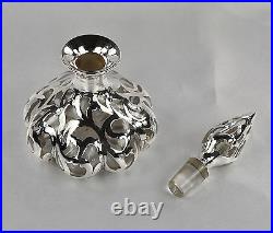 Antique Alvin Glass Perfume Bottle with Silver Overlay Pumpkin Shaped