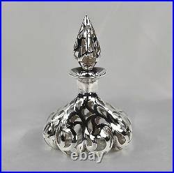 Antique Alvin Glass Perfume Bottle with Silver Overlay Pumpkin Shaped