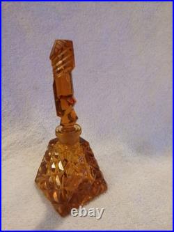 Antique Amber cut Glass Perfume Bottle with Topper