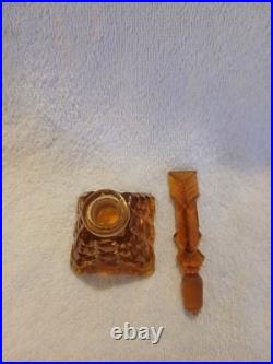 Antique Amber cut Glass Perfume Bottle with Topper