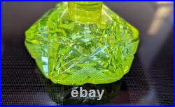 Antique Art Deco Czech Uranium Vaseline Cut Glass Perfume Bottle 4.5 VTG