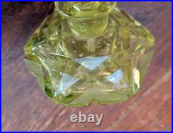 Antique Art Deco Czech Uranium Vaseline Cut Glass Perfume Bottle 4.5 VTG