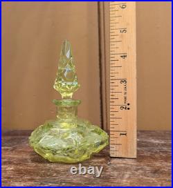 Antique Art Deco Czech Uranium Vaseline Cut Glass Perfume Bottle 4.5 VTG