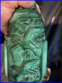 Antique Art Deco Malachite Jade Green Czech Glass Vintage Perfume Bottle