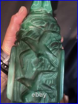 Antique Art Deco Malachite Jade Green Czech Glass Vintage Perfume Bottle