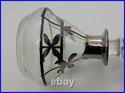 Antique Art Nouveau Perfume Bottle Sterling Silver Overlay Clear Glass 3 Vtg