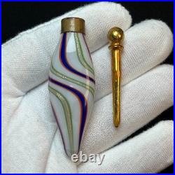 Antique Aventurine Venetian Glass Perfume Bottle Flask Gold Fleck Art Glass