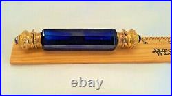 Antique Blue Jeweled Double Ended Lay Down Perfume Bottle with Gold Gilted Ends