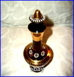 Antique Bohemian Amethyst Glass Perfume Bottle HP Gilt Floral Decanter Czech
