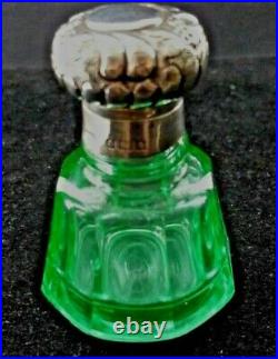 Antique C1900 Hallmarked Solid Silver Top Green Uranium Glass Scent Bottle