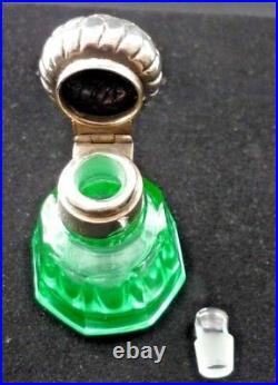 Antique C1900 Hallmarked Solid Silver Top Green Uranium Glass Scent Bottle