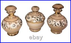 Antique Cased Glass Vanity Set 2 perfume Bottles & jar Germany US Zone