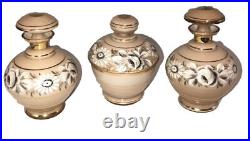 Antique Cased Glass Vanity Set 2 perfume Bottles & jar Germany US Zone