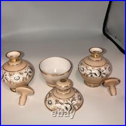 Antique Cased Glass Vanity Set 2 perfume Bottles & jar Germany US Zone