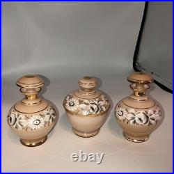 Antique Cased Glass Vanity Set 2 perfume Bottles & jar Germany US Zone