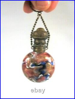 Antique Chatelaine Venetian Adventurine Art Glass Perfume Bottle with Ring