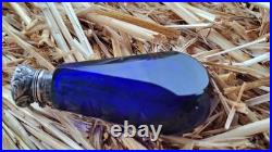 Antique Cobalt Blue Cut Glass With Repousse Sterling Top Scent Perfume Bottle