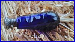 Antique Cobalt Blue Cut Glass With Repousse Sterling Top Scent Perfume Bottle