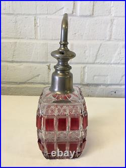 Antique Cranberry & Clear Glass Perfume Atomizer Unique Shape