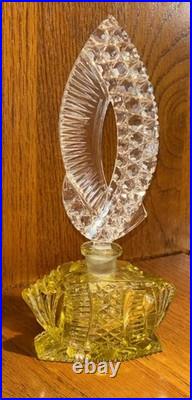 Antique Czech Art Deco Yellow Perfume Bottle with Crystal Glass Daub 7.5 Exc Cond