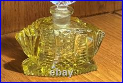 Antique Czech Art Deco Yellow Perfume Bottle with Crystal Glass Daub 7.5 Exc Cond