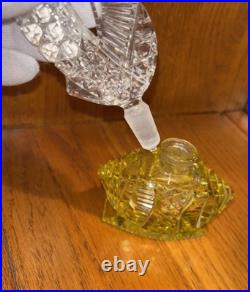 Antique Czech Art Deco Yellow Perfume Bottle with Crystal Glass Daub 7.5 Exc Cond