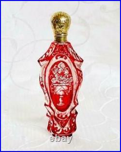 Antique Dutch Ruby Red Flashed Perfume Scent Bottle Silver Gilt LID Circa 1880