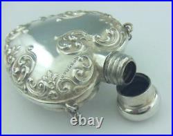 Antique English Sterling Solid Silver Perfume Bottle Flask