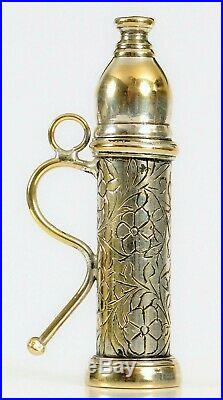 Antique Engraved Medicine Vial Perfume Bottle Whiskey Flask Silver Plated