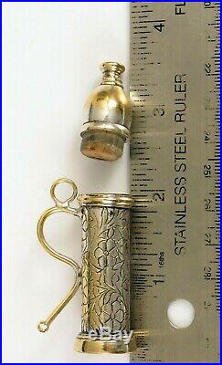 Antique Engraved Medicine Vial Perfume Bottle Whiskey Flask Silver Plated