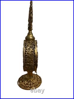 Antique Floral Ormolu Filigree Amber Perfume Bottle withCrystal Dauber