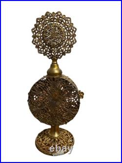 Antique Floral Ormolu Filigree Amber Perfume Bottle withCrystal Dauber