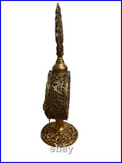 Antique Floral Ormolu Filigree Amber Perfume Bottle withCrystal Dauber