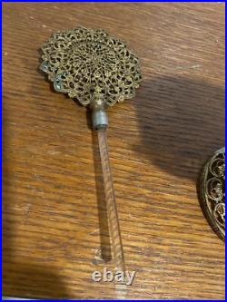 Antique Floral Ormolu Filigree Amber Perfume Bottle withCrystal Dauber