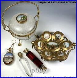 Antique French Eglomise Grand Tour Souvenir Scent or Perfume Flask, Bottle