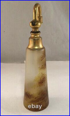 Antique French Frosted Hand Painted Art Glass Perfume Bottle Mignon Atomizer