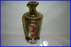 Antique French HP Lady Miniature Portrait Glass Perfume Oil Bottle Moriage