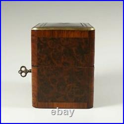 Antique French Perfume Caddy, Burl Wood & Brass Inlay Box Baccarat Scent Bottles