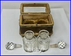 Antique French Perfume Casket Set With Two Crystal Bottles Circa 1850