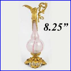 Antique French Perfume Ewer, Flask or Pitcher, Clichy Glass, Opaline White, Pink