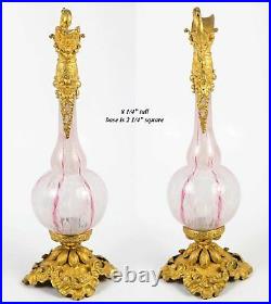 Antique French Perfume Ewer, Flask or Pitcher, Clichy Glass, Opaline White, Pink