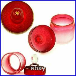 Antique French Saint Louis Cameo Glass Cranberry Red Vanity Perfume Bottle Set