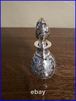 Antique Glass Perfume Bottle with Silver Overlay