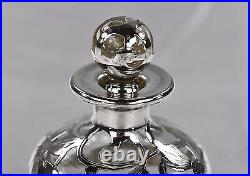 Antique Glass Perfume Bottle with Sterling Silver Overlay Art Nouveau Style
