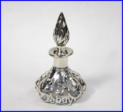 Antique Glass Scent Bottle Sterling Silver Overlay with Stopper