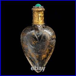 Antique Gold Diamond & Turqouise Glass Heart Scent Bottle c. 1880