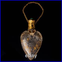 Antique Gold Diamond & Turqouise Glass Heart Scent Bottle c. 1880